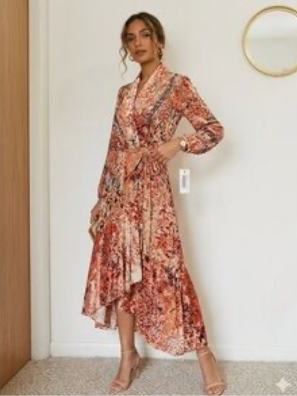 HEMANT & NANDITA Rust Multi-Color Floral Wrap Dress